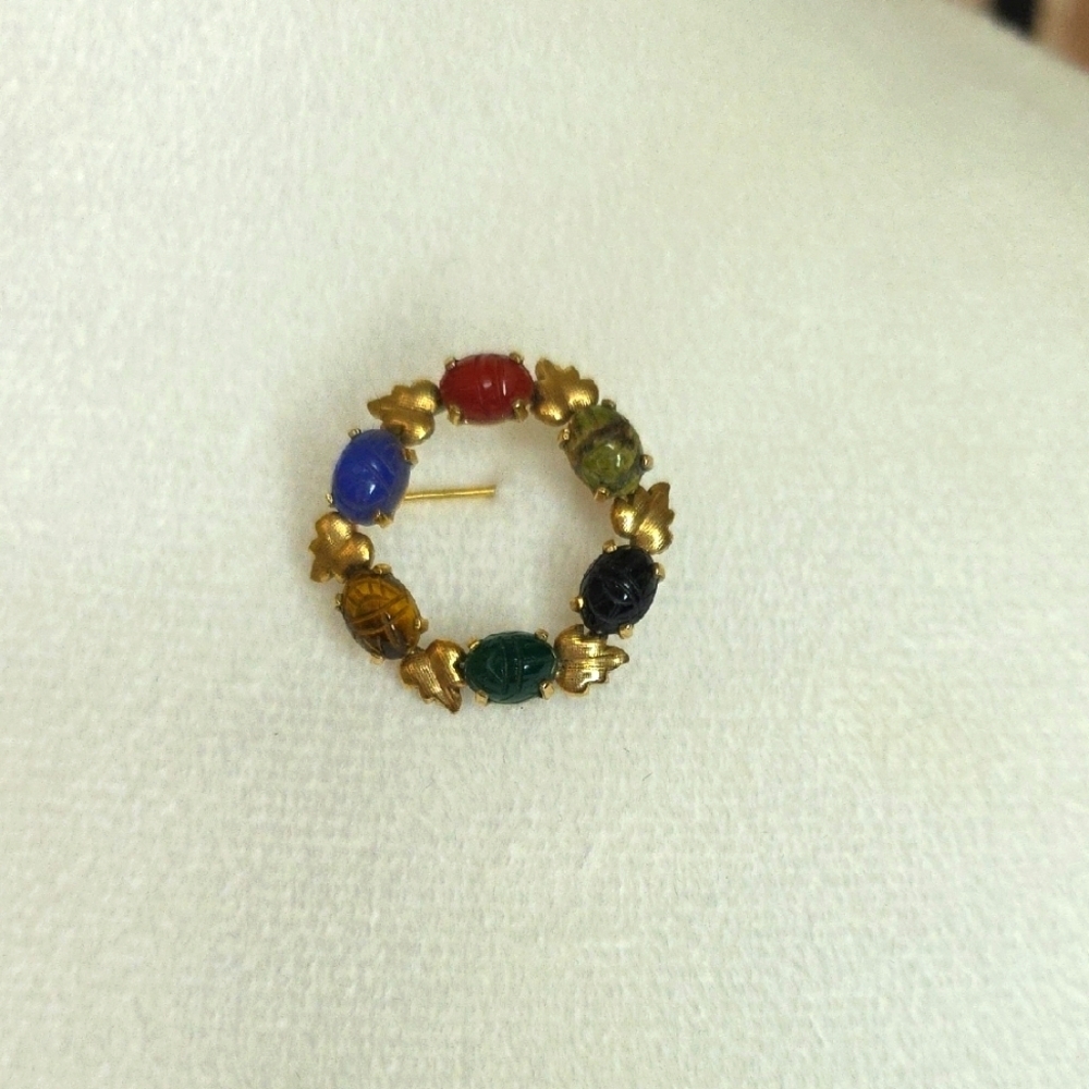 Vintage Bal-Ron Scarab Cabochon Brooch 12k
